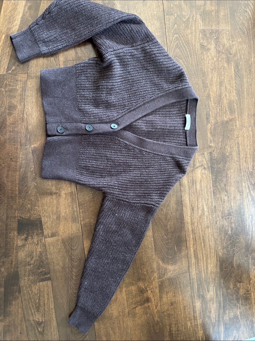 Babaton Cropped V-Neck Button Cardigan in Deep Plum